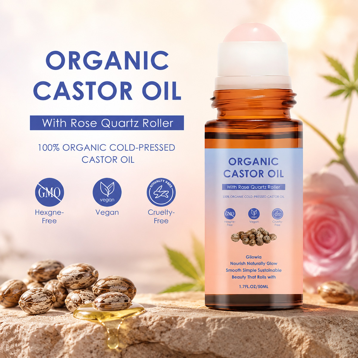 Castor Oil Cold Press - Органическое касторовое масло с роликовым аппликатором